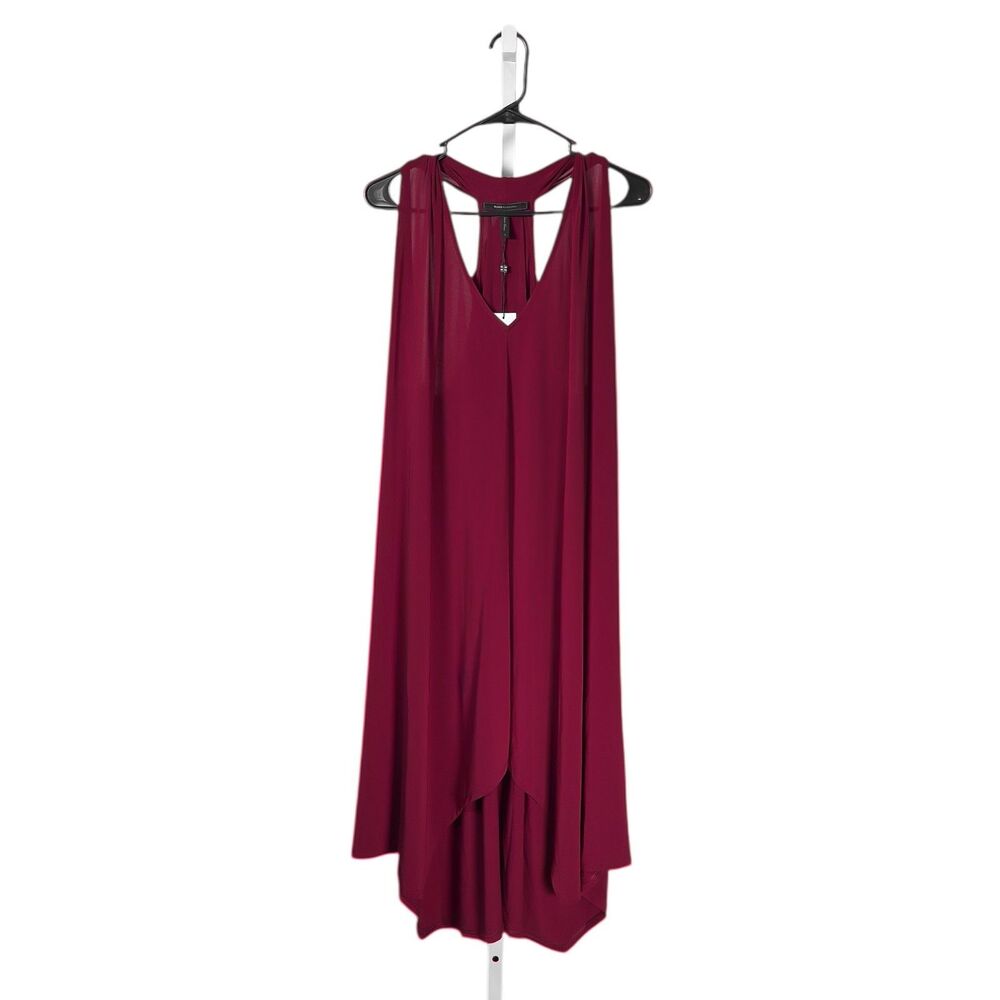 BCBG Maxazria NWT Dara Deep Cranberry V-Neck Belted Jersey Knit Dress Size Small